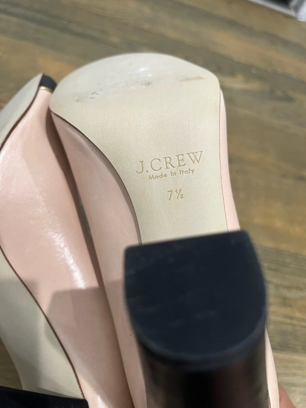 J. Crew Blush Pink & Black Leather Cap Toe Block Heel Pumps Sz. 7.5
